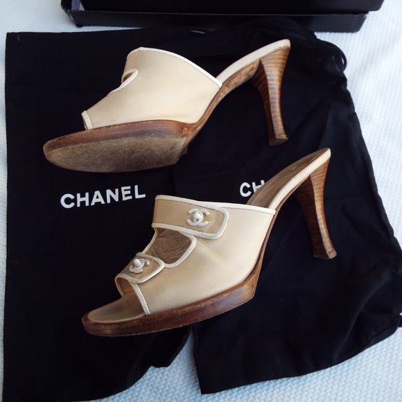 Chanel Vintage CC Turn Lock Accent Slip-On Sandals - Picture 7 of 8